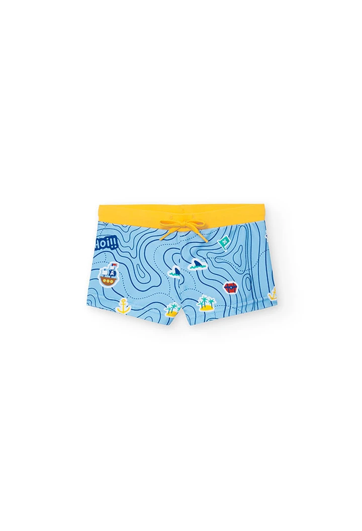 Yellow printed polyamide swimsuit for baby boys