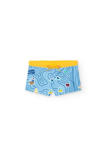 Yellow printed polyamide swimsuit for baby boys