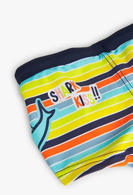 Baby boy's striped polyamide swimsuit with print