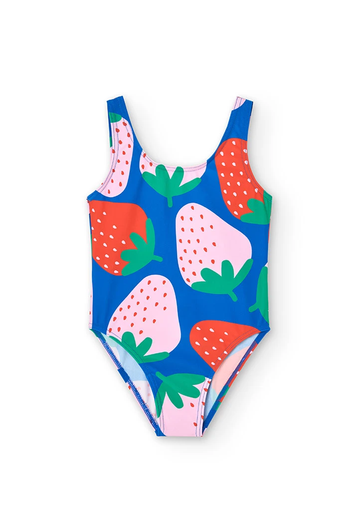 Trikini de poliamida para menina com estampado de morangos