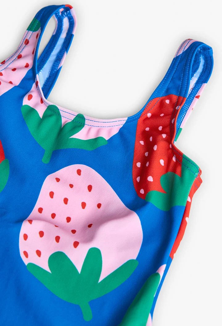 Trikini de poliamida para menina com estampado de morangos