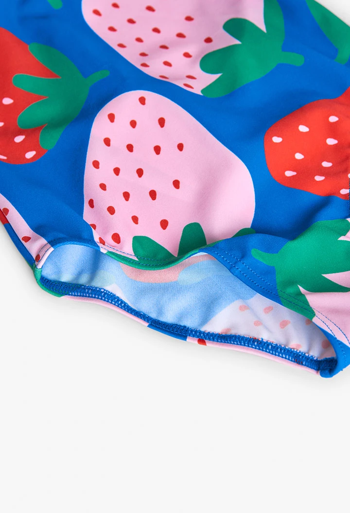 Trikini de poliamida para menina com estampado de morangos