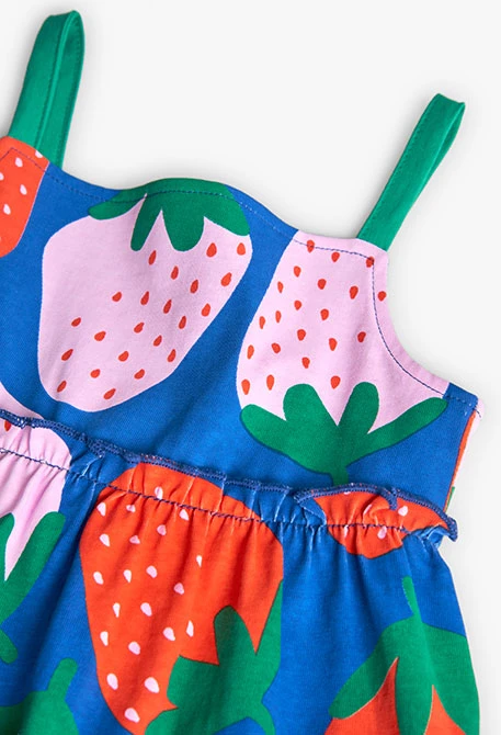 Vestido de punto para niña con estampado de fresas en azul