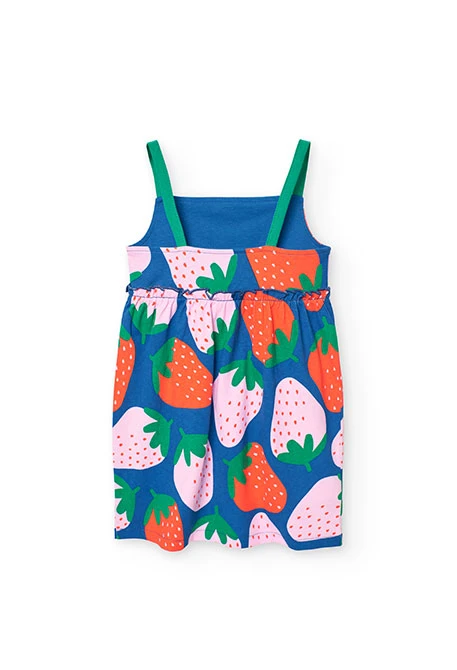 Vestido de punto para niña con estampado de fresas en azul