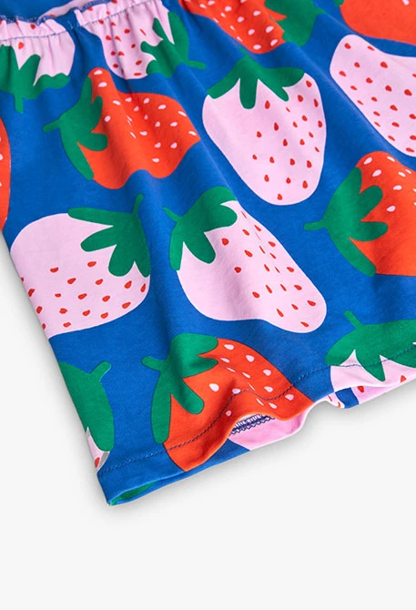 Vestido de punto para niña con estampado de fresas en azul