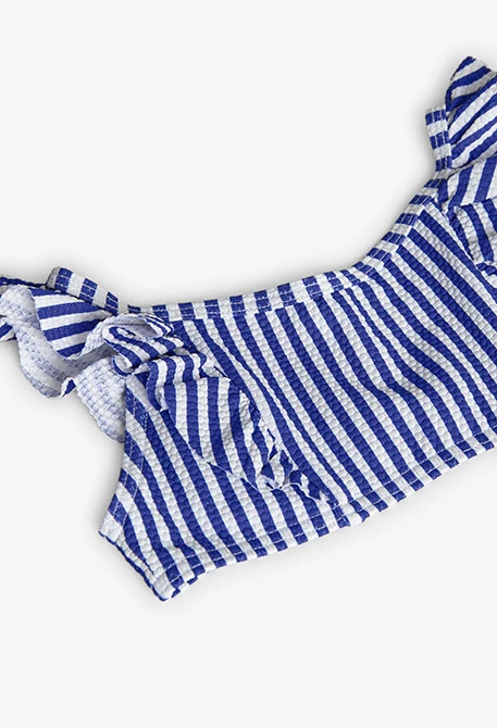 Bikini aus Polyamid für Mädchen mit weißen und blauen Streifen.