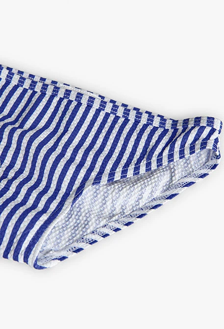 Bikini aus Polyamid für Mädchen mit weißen und blauen Streifen.