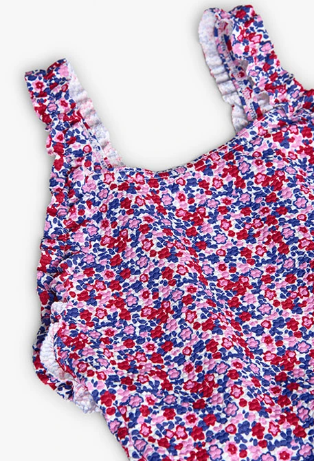 Fato de banho de poliamida para menina com estampado de flores em cor-de-rosa e azul