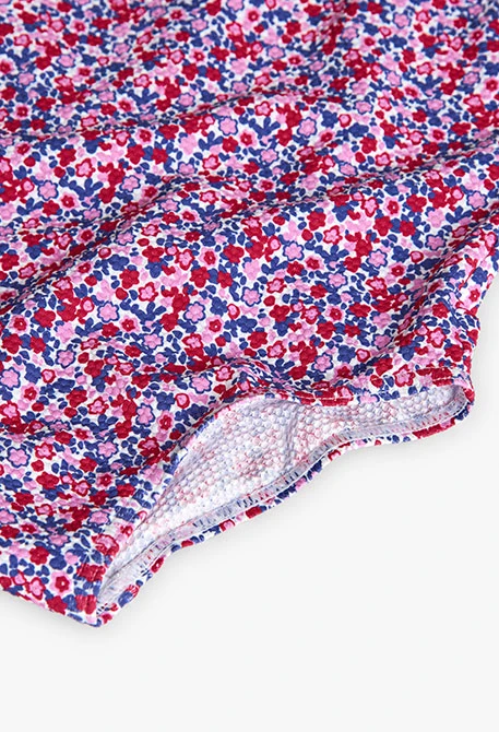 Fato de banho de poliamida para menina com estampado de flores em cor-de-rosa e azul