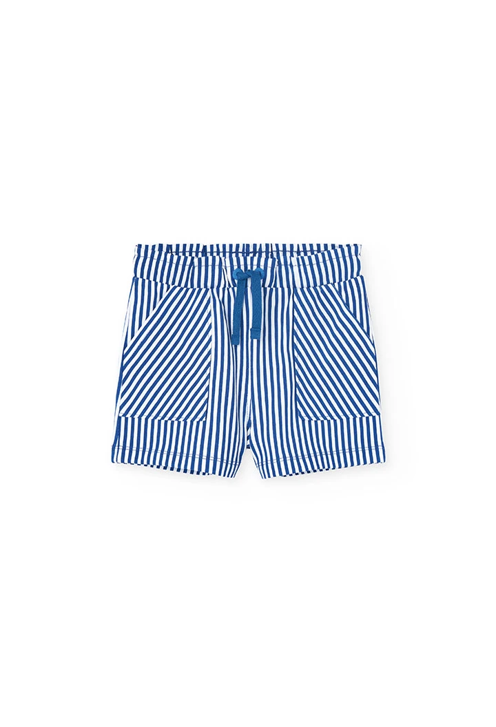 Short en maille pour fille avec imprimé à rayures bleu et blanc.