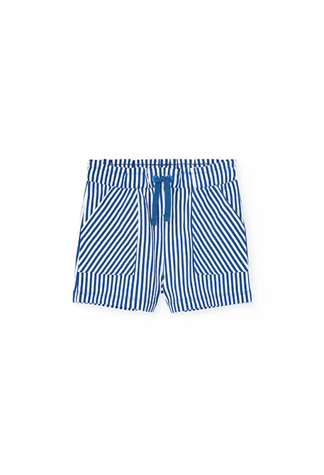 Bermudas de malha para menina com padrão às riscas em azul e branco
