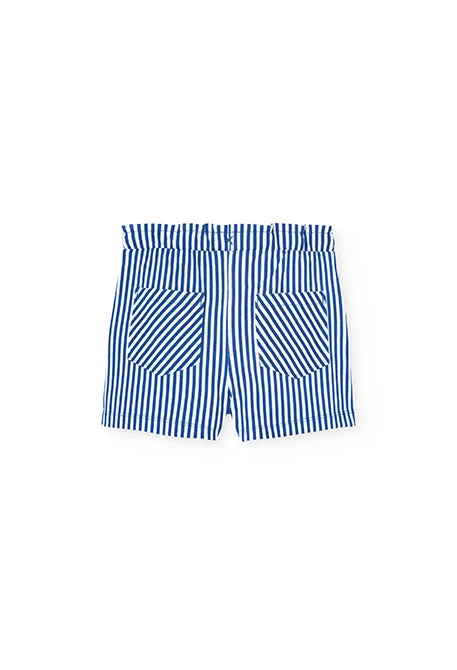 Bermudas de punto para niña con estampado a rayas en color azul y blanco