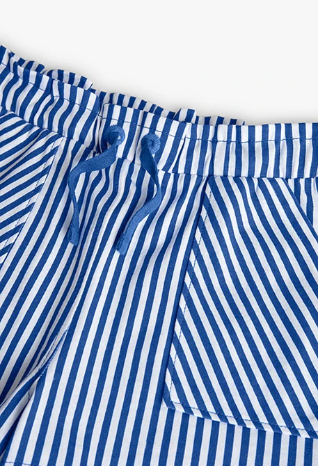 Bermudas de punto para niña con estampado a rayas en color azul y blanco