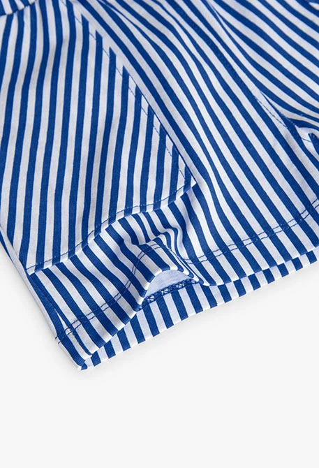 Bermudas de punto para niña con estampado a rayas en color azul y blanco