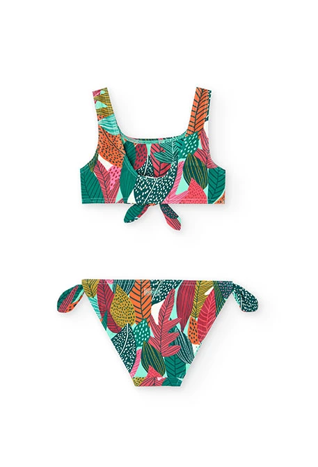 Bikini de poliamida para niña con estampado de hojas