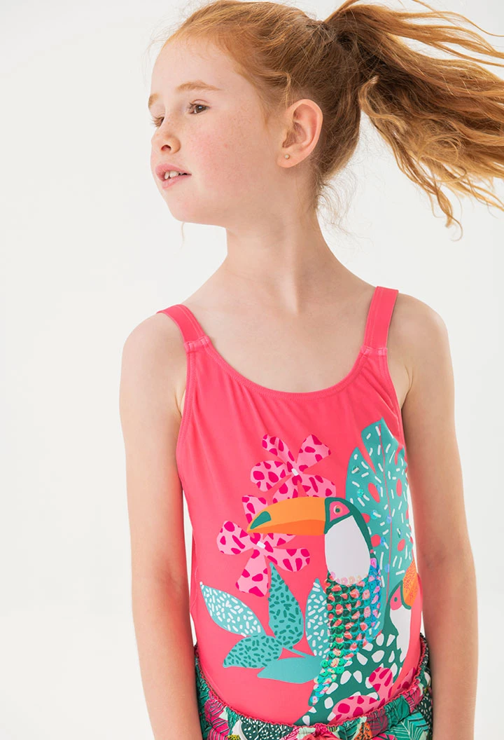 Maillot de bain en polyamide pour fille de couleur rose