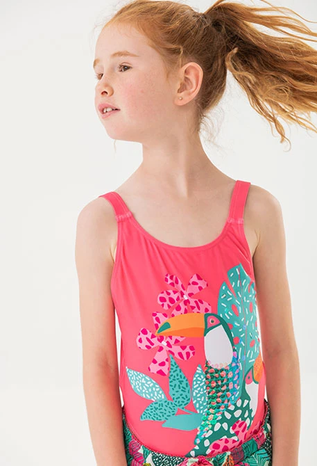 Maillot de bain en polyamide pour fille de couleur rose