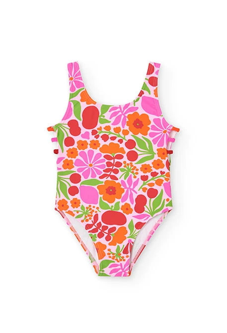 Fato de banho de poliamida para menina com estampado de flores em cores vivas