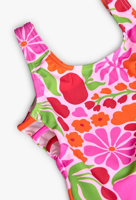 Bañador de poliamida para niña con estampado de flores en colores vivos