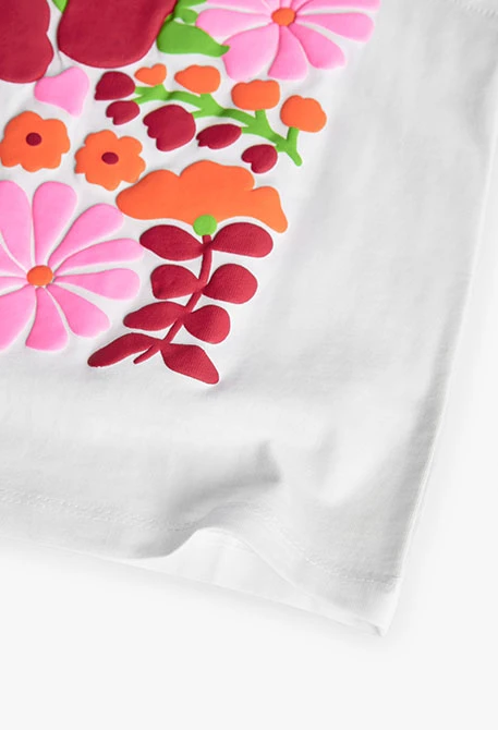 Camiseta de punto para niña en color blanco con estampado