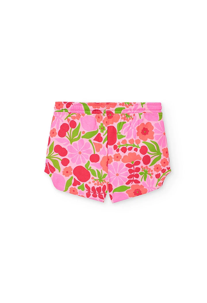 Bermudas de punto para niña con estampado en color rosa y verde