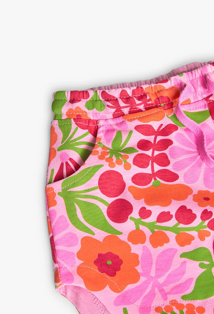 Bermudas de punto para niña con estampado en color rosa y verde