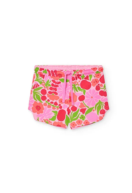Bermuda in maglia per bambina con stampa nei colori rosa e verde