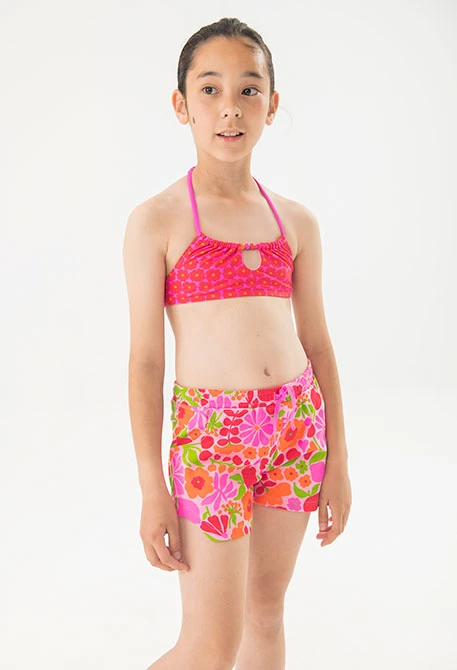Bermudas de punto para niña con estampado en color rosa y verde