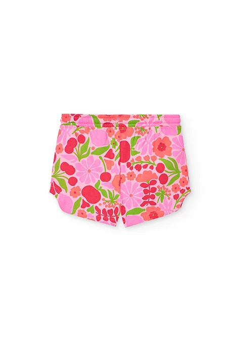 Bermudas de punto para niña con estampado en color rosa y verde
