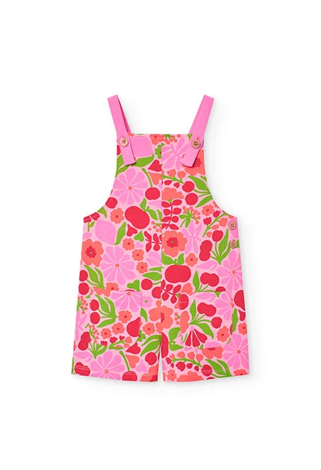 Macacão de malha para menina com desenho de flores em cor-de-rosa e verde