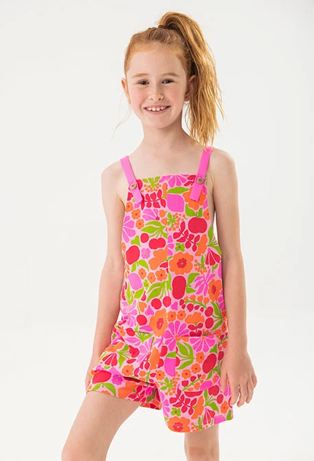Mono de punto para niña con diseño de flores en color rosa y verde