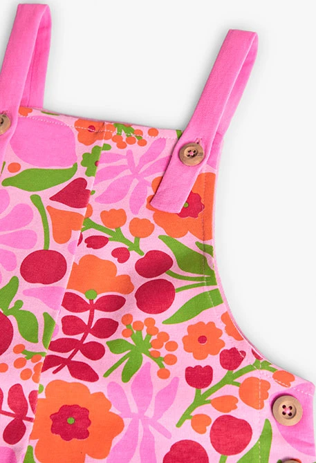 Mono de punto para niña con diseño de flores en color rosa y verde