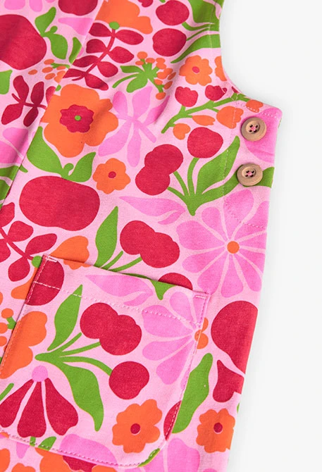 Mono de punto para niña con diseño de flores en color rosa y verde