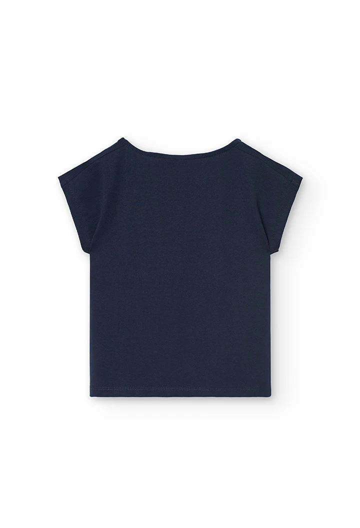 T-shirt de malha para menina em azul-marinho