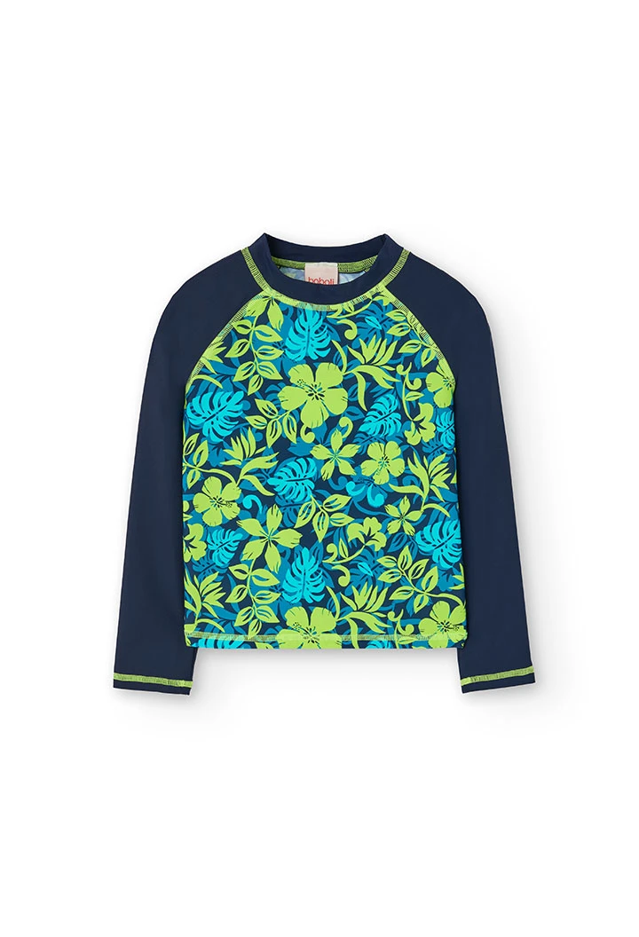 Navy blue polyamide knit t-shirt for girls