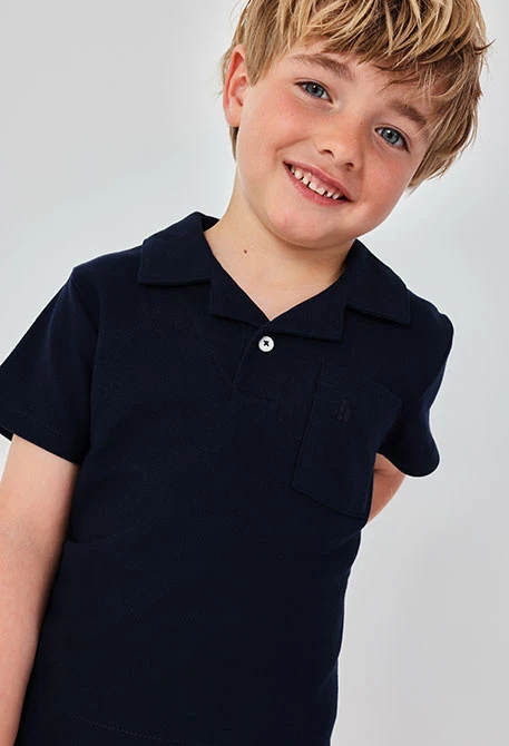 Polo criança algodão azul-marinho