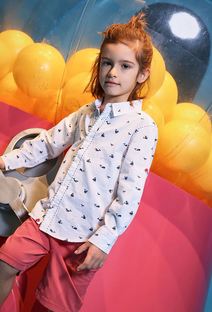 Printed poplin shirt for boy