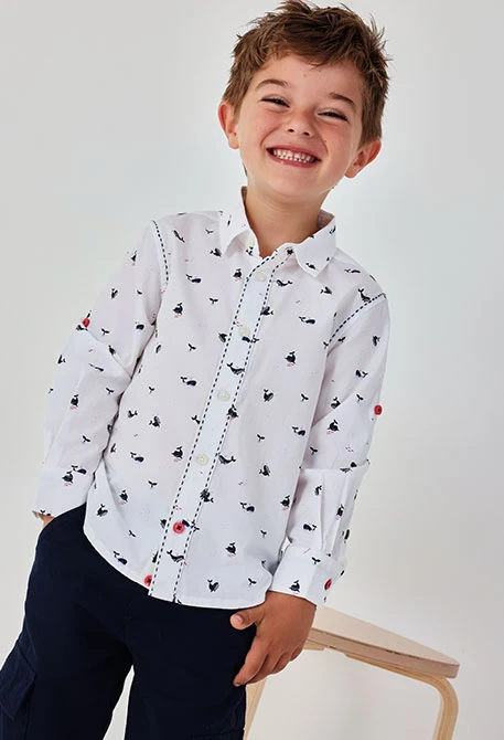 Printed poplin shirt for boy