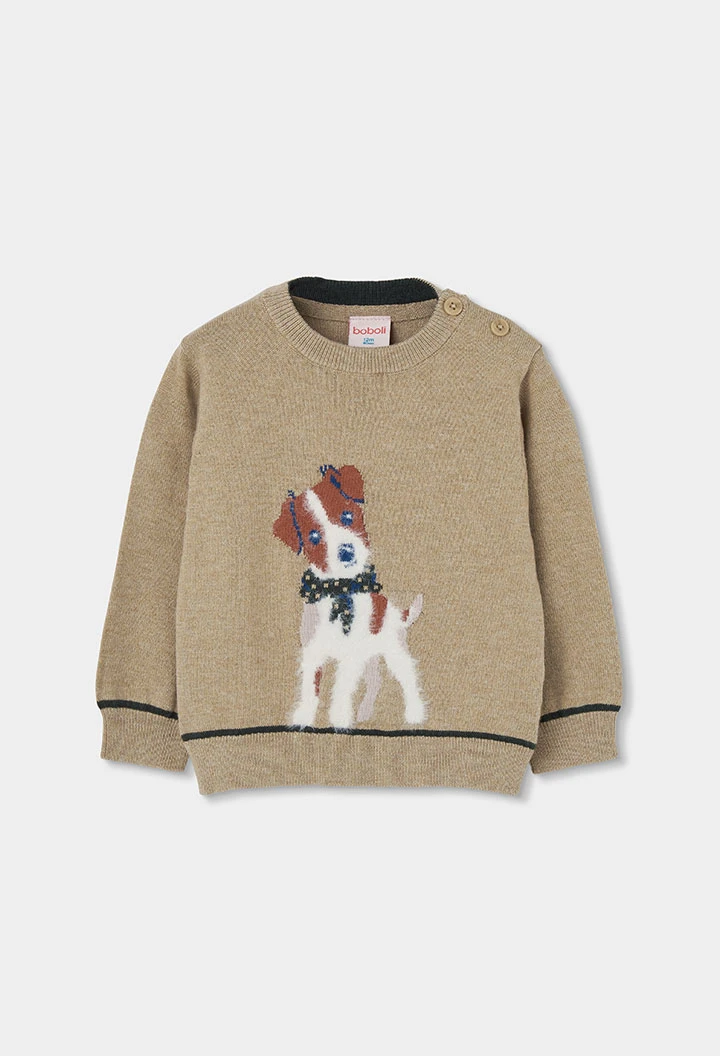 Dog print beige boy\'s jumper
