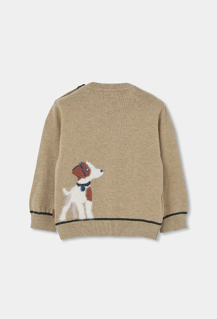 Maglione bambino beige stampato con cane