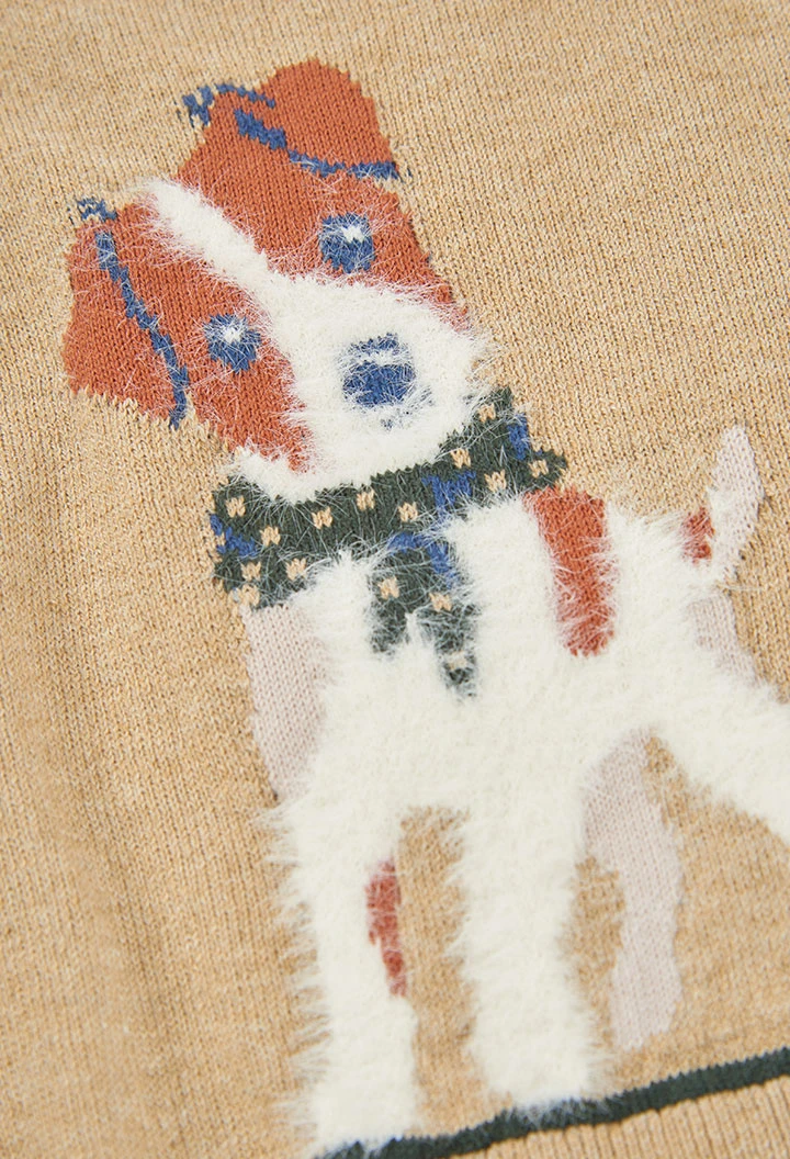 Beige bedruckter Hundepullover für Kinder