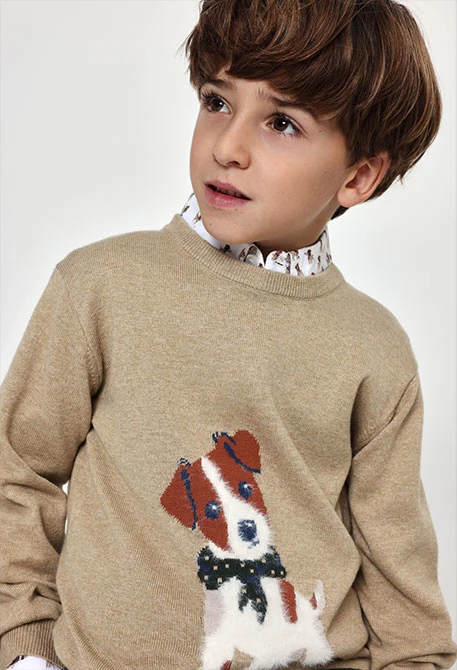 Beige bedruckter Hundepullover für Kinder