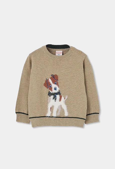 Beige bedruckter Hundepullover für Kinder