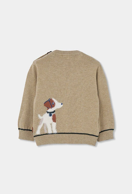 Dog print beige boy\'s jumper