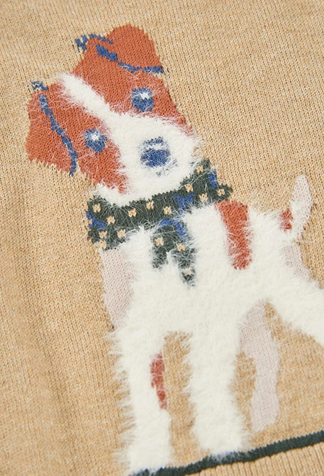 Beige bedruckter Hundepullover für Kinder