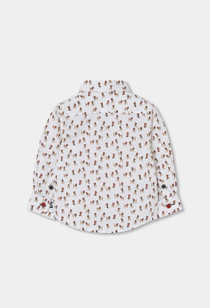 Camicia popeline bambino bianca con stampa di cani