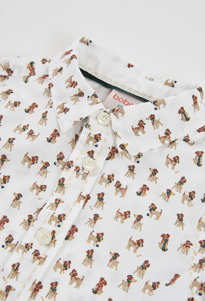 Camicia popeline bambino bianca con stampa di cani