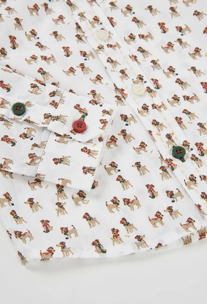 Camicia popeline bambino bianca con stampa di cani