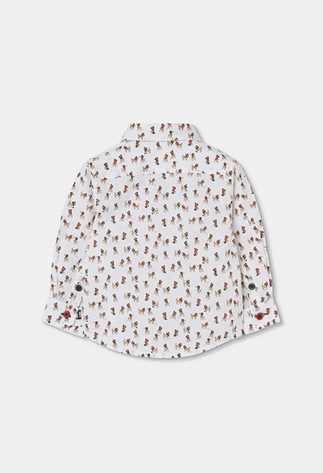 White poplin boy\'s shirt with dog print
