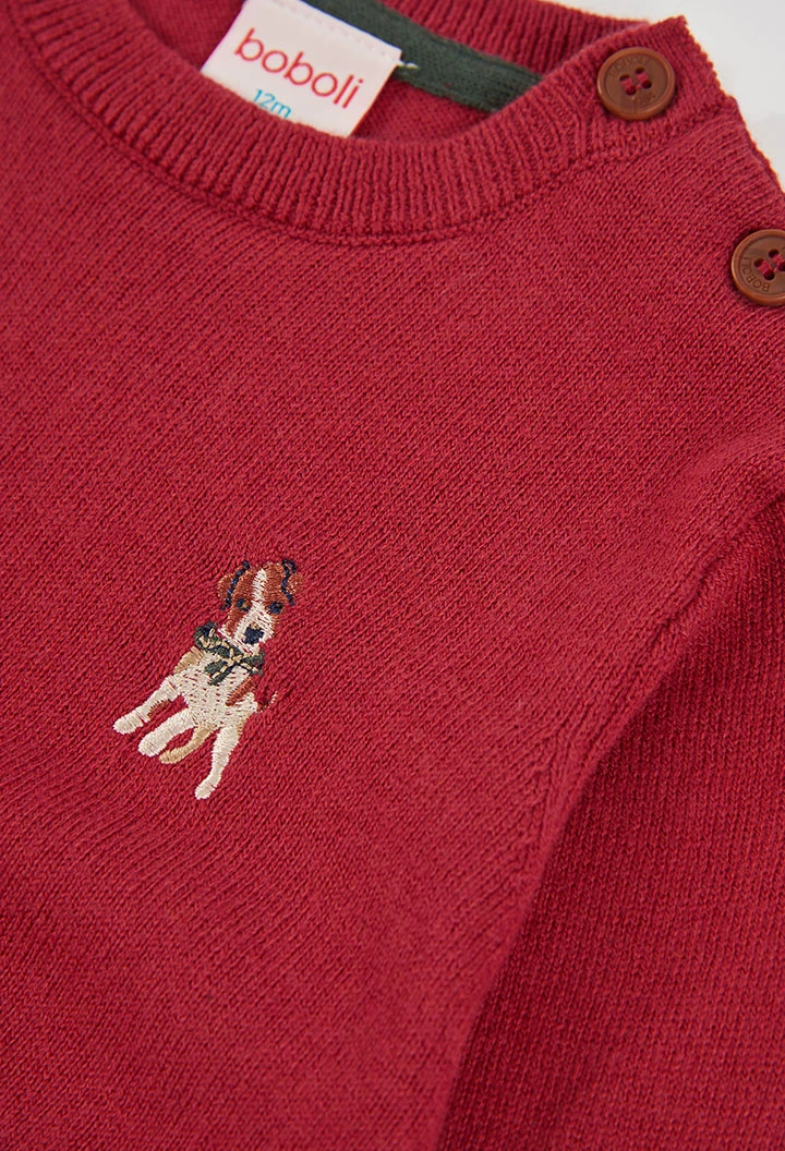 Maglione bambino rosso con ricamo di cane